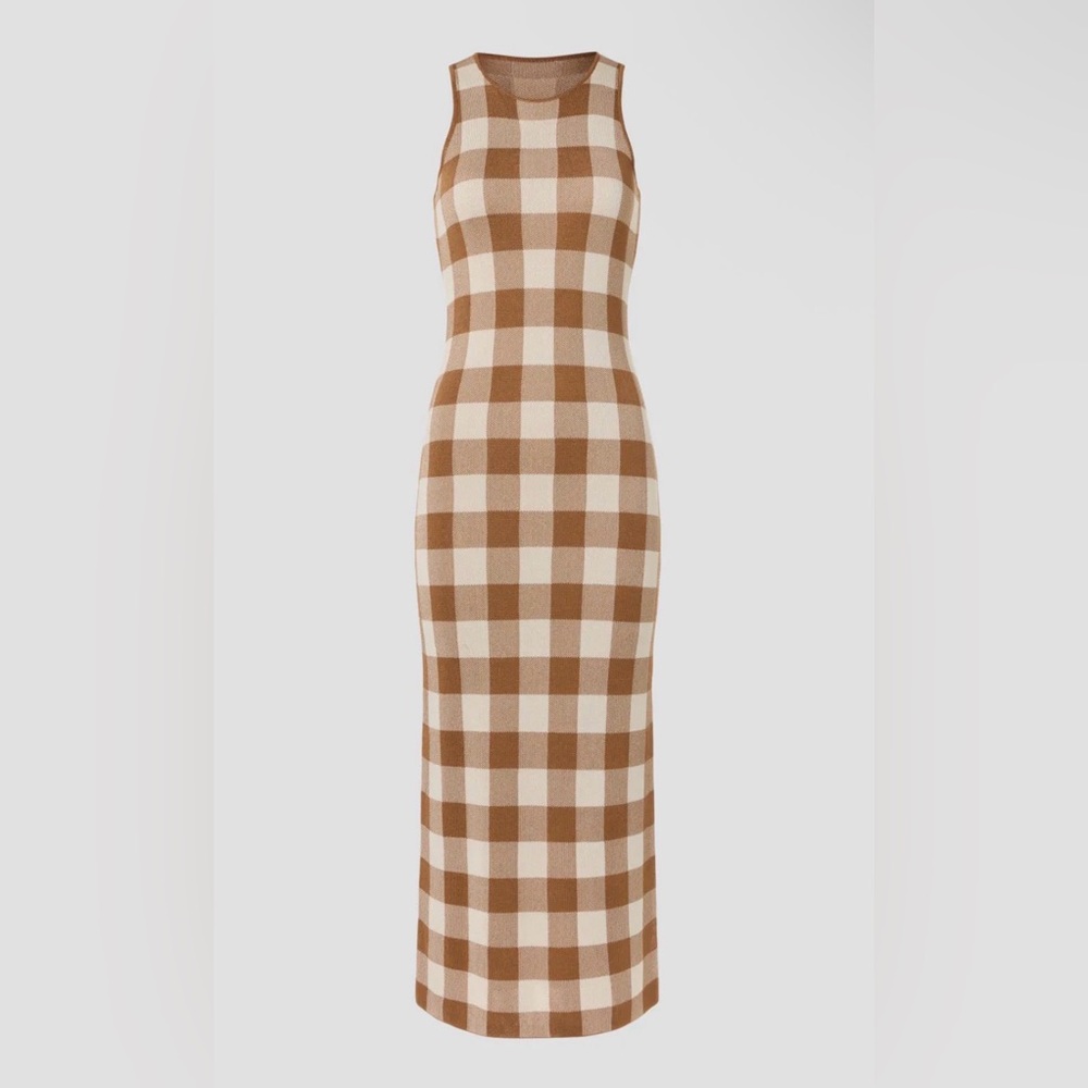 Toccin Emerson Sleeveless Brown and Cream Check Midi Dress size Medium